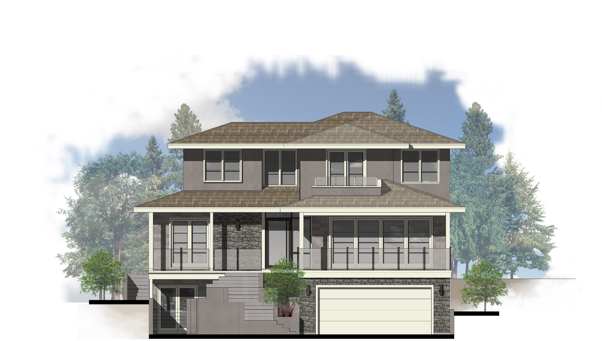 Lange Residence 2D colored elevation renderings