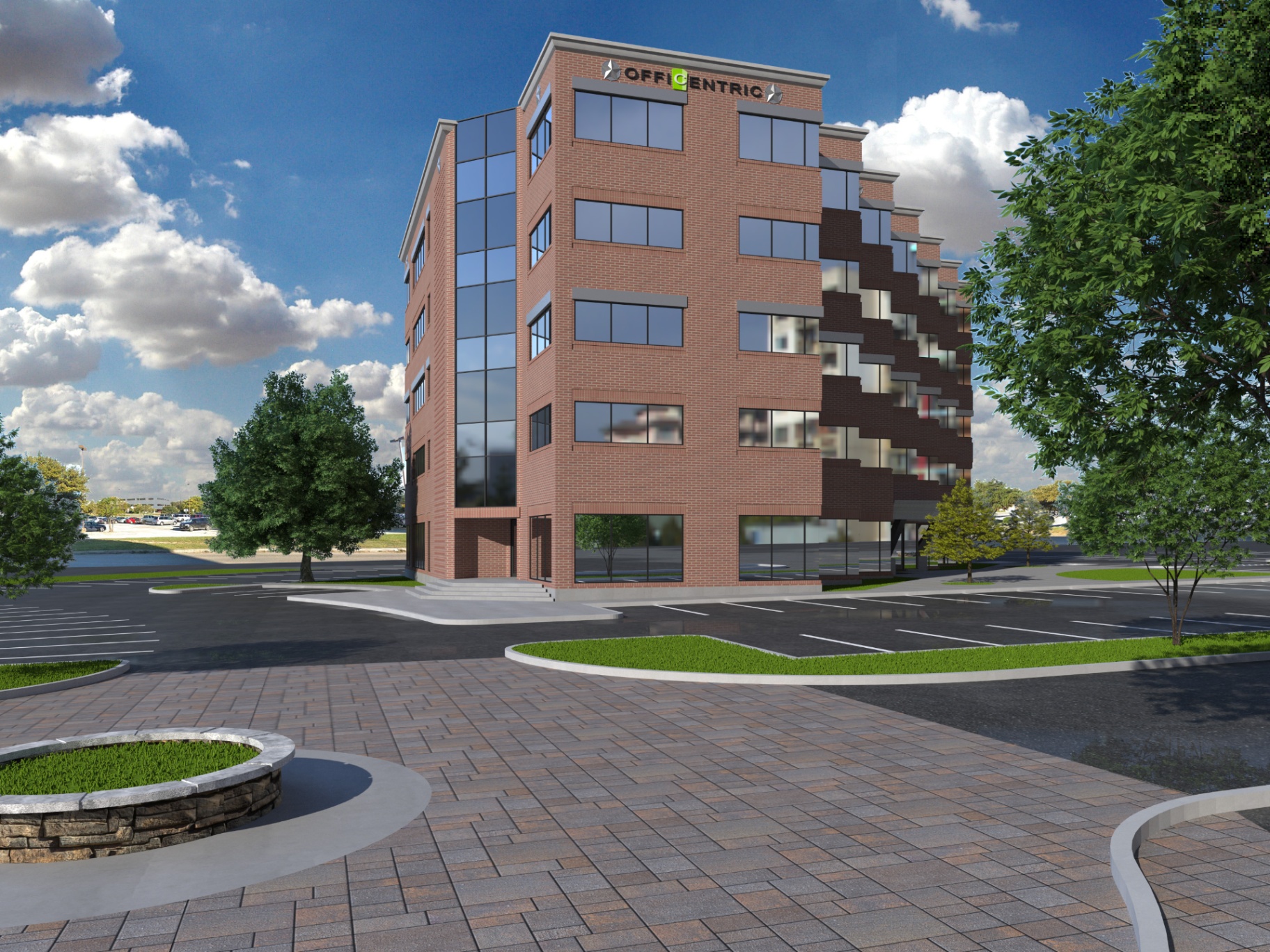 Fourwinds office building 3D exterior rendering Windcrest Texas