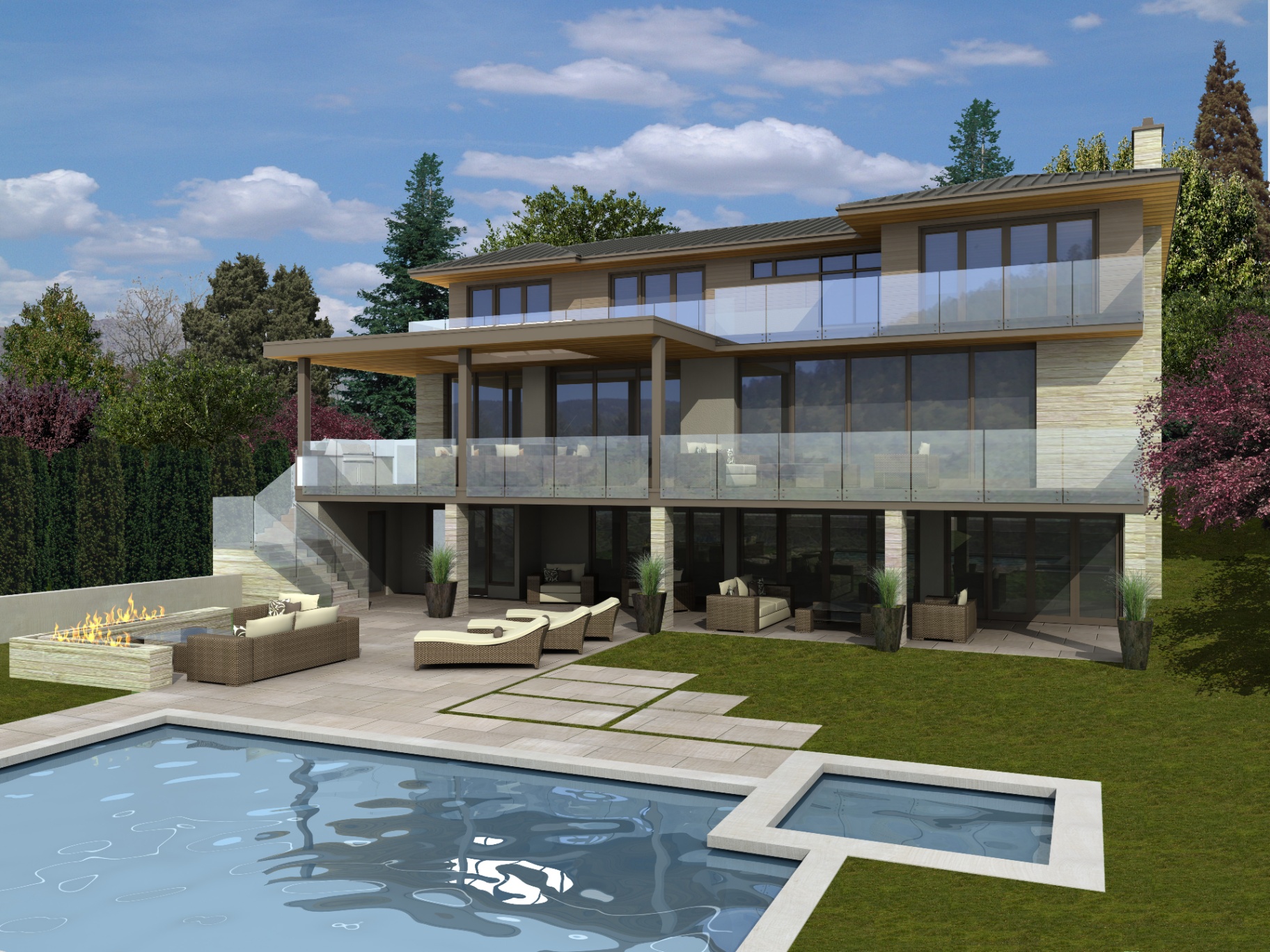 Newman Residence 3D exterior rendering Pacific Northwest