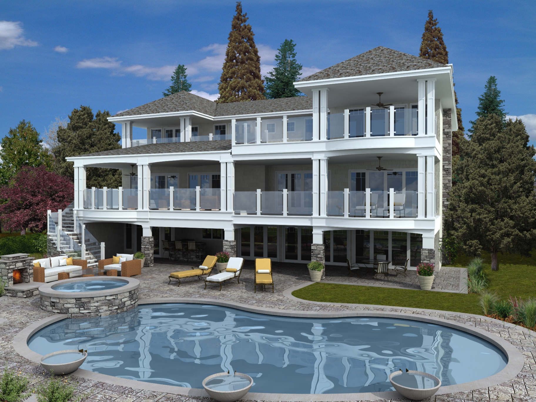 Newman Residence 3D exterior rendering Pacific Northwest