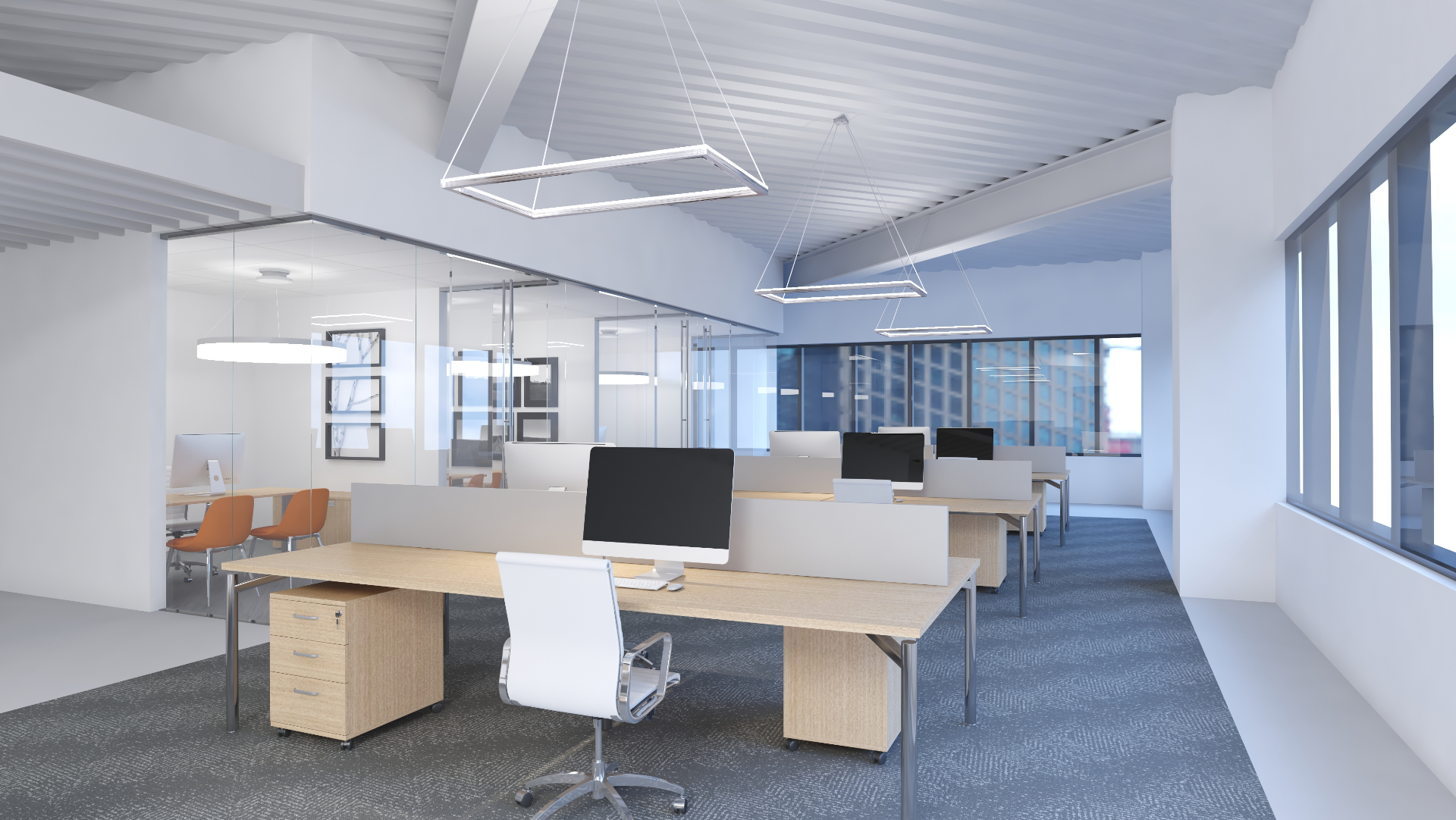 Office of the Future collaboration area 3D interior rendering, Scottsdale