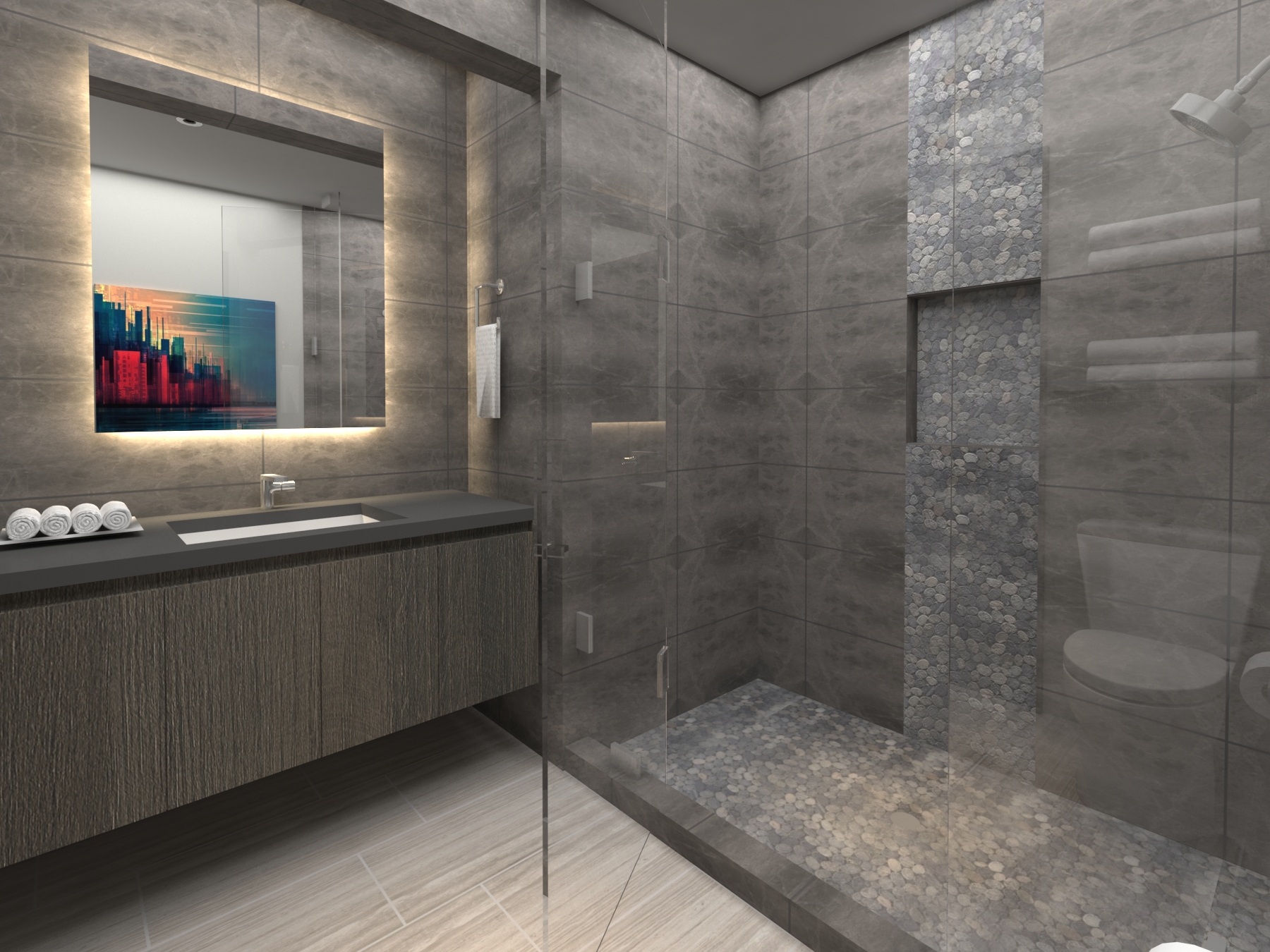 Lake Tahoe spa guest bathroom 3D rendering Incline Village Nevada