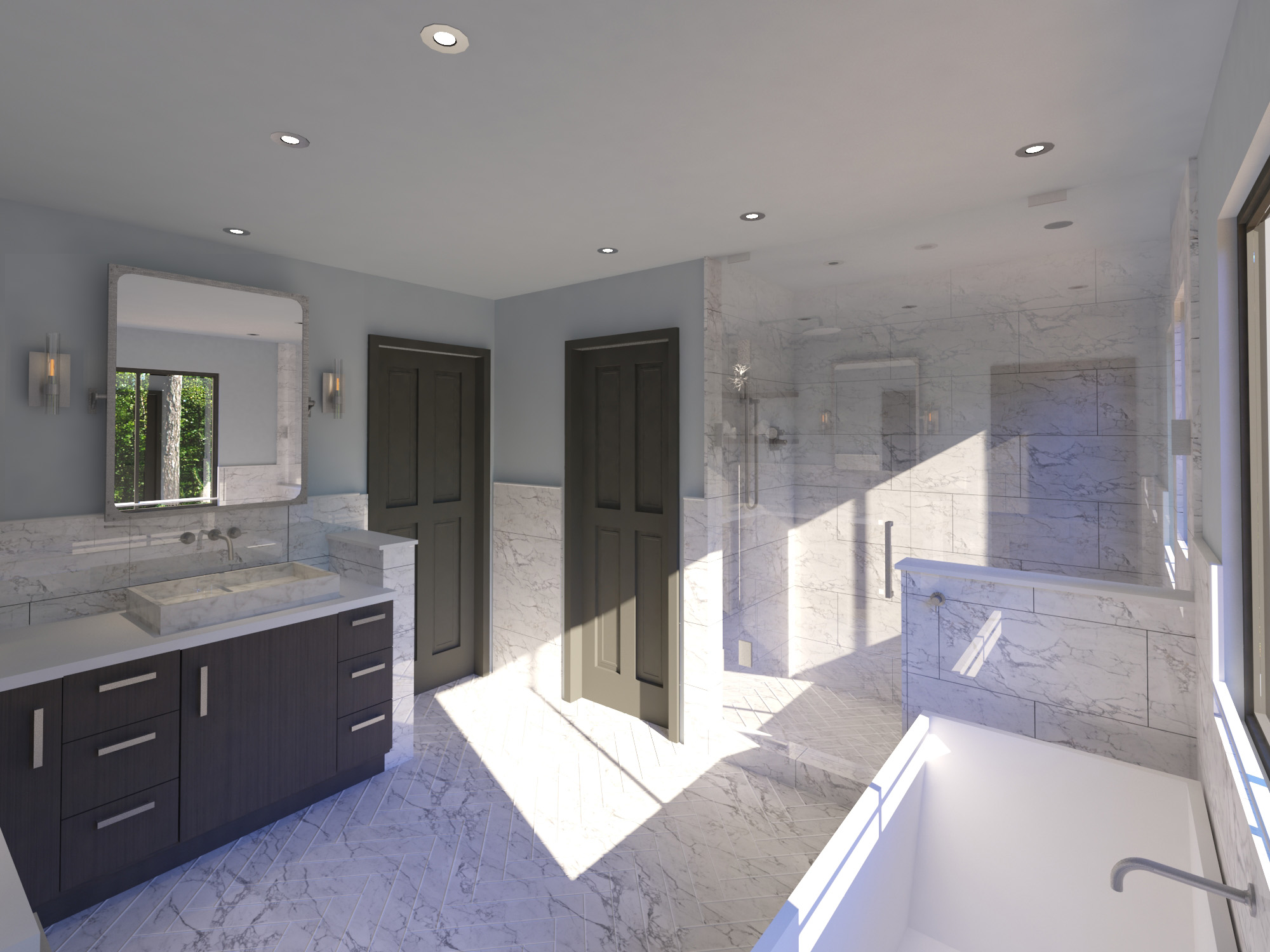 Lake Tahoe master bathroom remodel 3D rendering Incline Village Nevada
